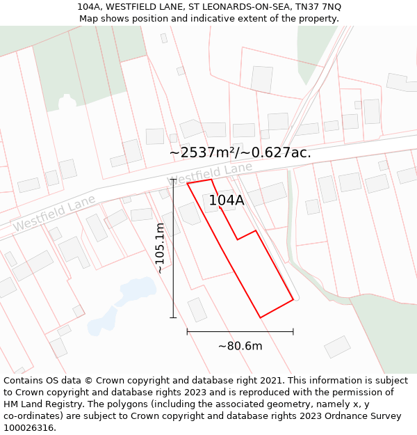 104A, WESTFIELD LANE, ST LEONARDS-ON-SEA, TN37 7NQ: Plot and title map