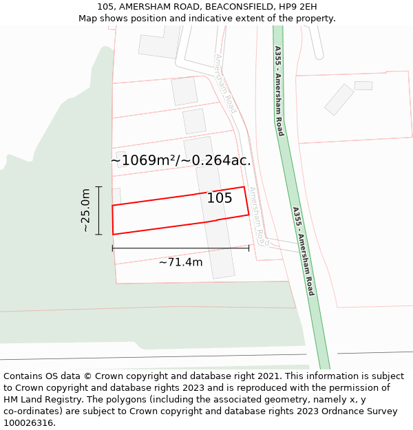 105, AMERSHAM ROAD, BEACONSFIELD, HP9 2EH: Plot and title map