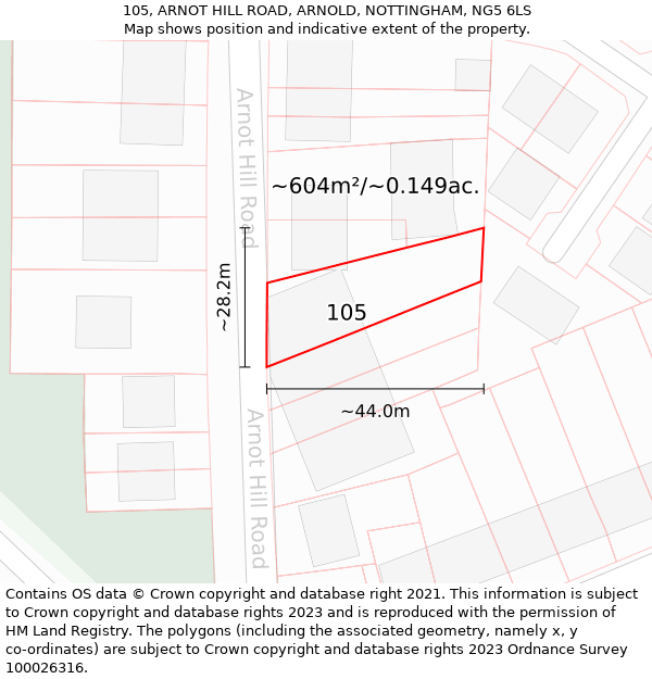 105, ARNOT HILL ROAD, ARNOLD, NOTTINGHAM, NG5 6LS: Plot and title map