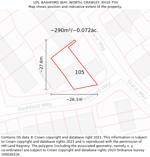 105, BASHFORD WAY, WORTH, CRAWLEY, RH10 7YH: Plot and title map