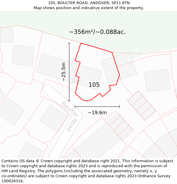 105, BOULTER ROAD, ANDOVER, SP11 6TN: Plot and title map