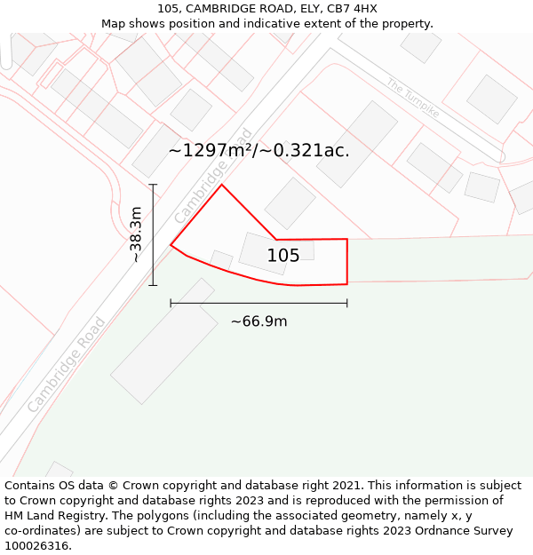 105, CAMBRIDGE ROAD, ELY, CB7 4HX: Plot and title map