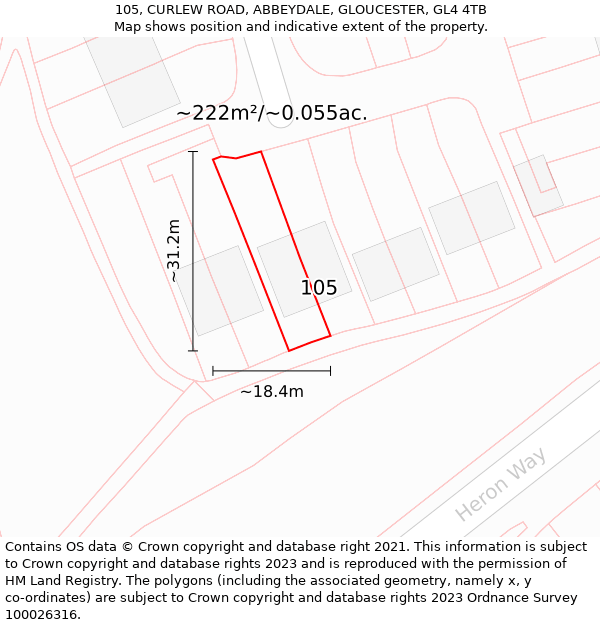 105, CURLEW ROAD, ABBEYDALE, GLOUCESTER, GL4 4TB: Plot and title map