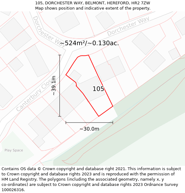 105, DORCHESTER WAY, BELMONT, HEREFORD, HR2 7ZW: Plot and title map