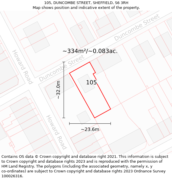 105, DUNCOMBE STREET, SHEFFIELD, S6 3RH: Plot and title map