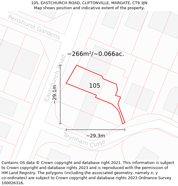 105, EASTCHURCH ROAD, CLIFTONVILLE, MARGATE, CT9 3JN: Plot and title map