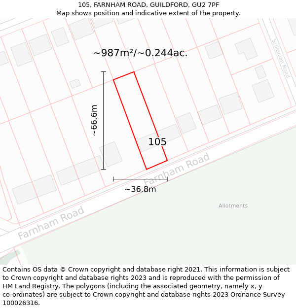 105, FARNHAM ROAD, GUILDFORD, GU2 7PF: Plot and title map