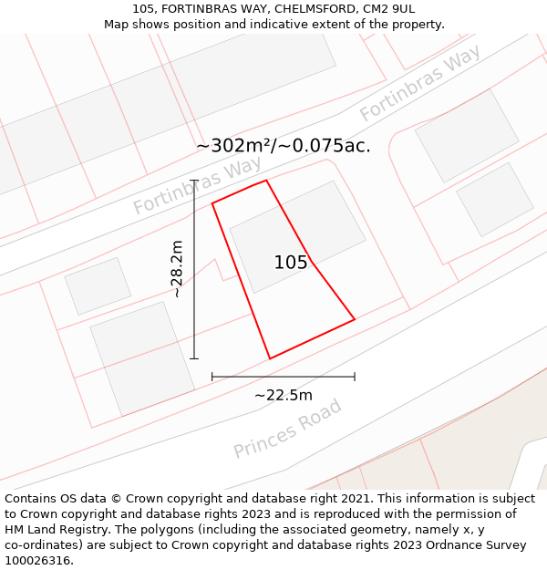 105, FORTINBRAS WAY, CHELMSFORD, CM2 9UL: Plot and title map