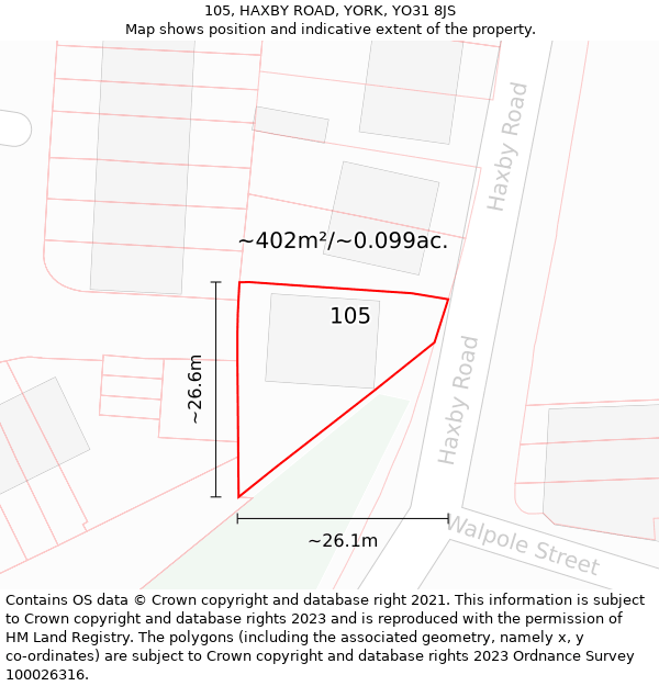 105, HAXBY ROAD, YORK, YO31 8JS: Plot and title map