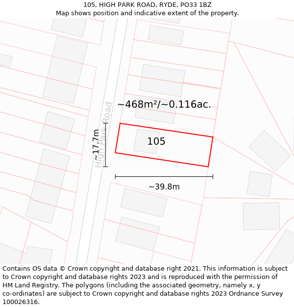 105, HIGH PARK ROAD, RYDE, PO33 1BZ: Plot and title map