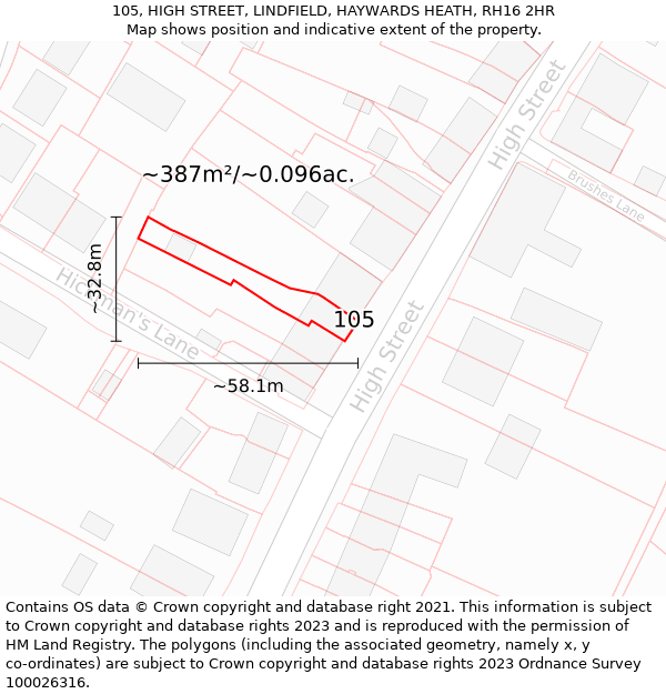 105, HIGH STREET, LINDFIELD, HAYWARDS HEATH, RH16 2HR: Plot and title map