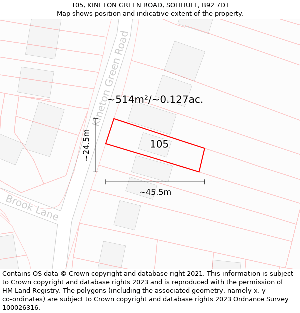 105, KINETON GREEN ROAD, SOLIHULL, B92 7DT: Plot and title map