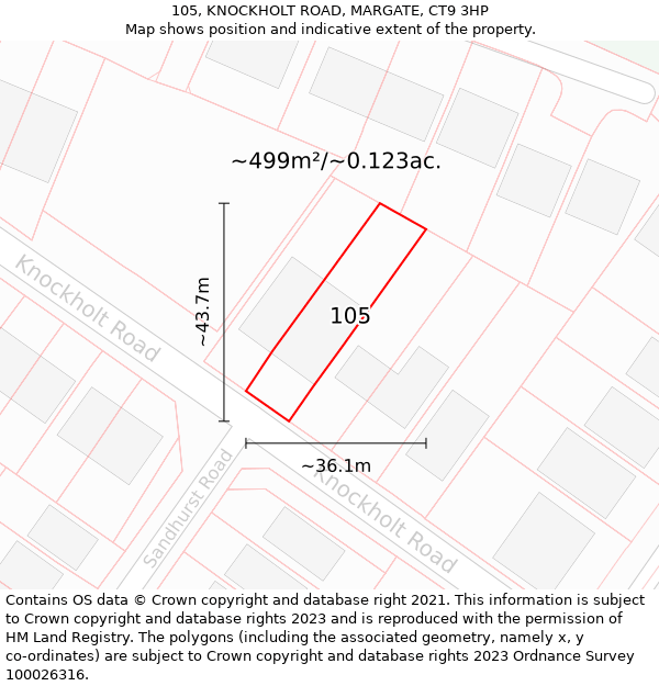 105, KNOCKHOLT ROAD, MARGATE, CT9 3HP: Plot and title map