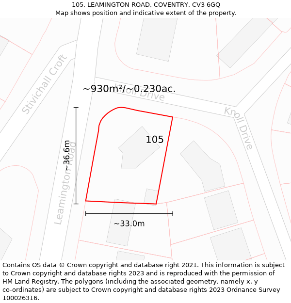 105, LEAMINGTON ROAD, COVENTRY, CV3 6GQ: Plot and title map