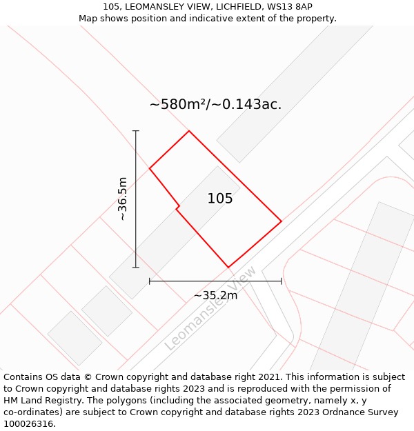 105, LEOMANSLEY VIEW, LICHFIELD, WS13 8AP: Plot and title map