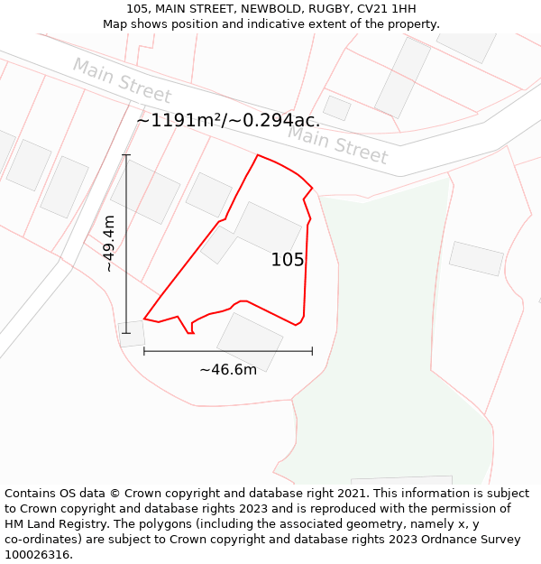 105, MAIN STREET, NEWBOLD, RUGBY, CV21 1HH: Plot and title map