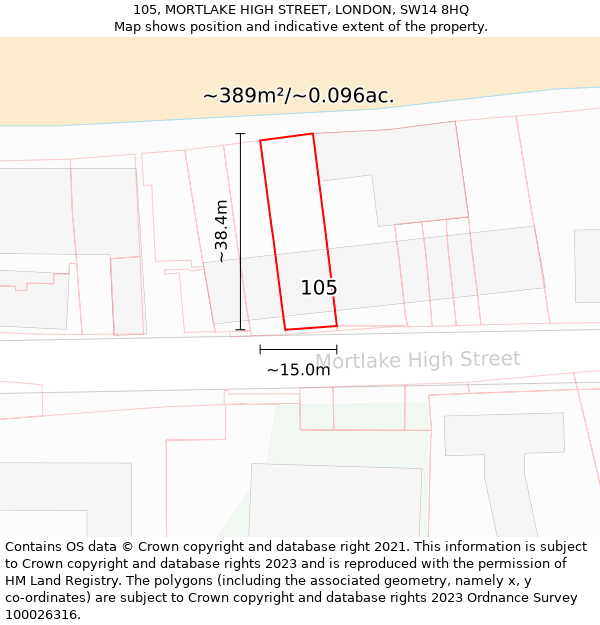 105, MORTLAKE HIGH STREET, LONDON, SW14 8HQ: Plot and title map