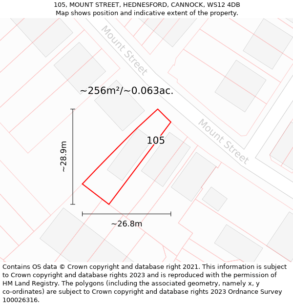 105, MOUNT STREET, HEDNESFORD, CANNOCK, WS12 4DB: Plot and title map