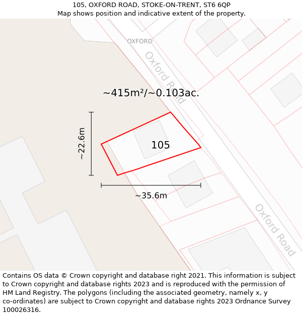 105, OXFORD ROAD, STOKE-ON-TRENT, ST6 6QP: Plot and title map