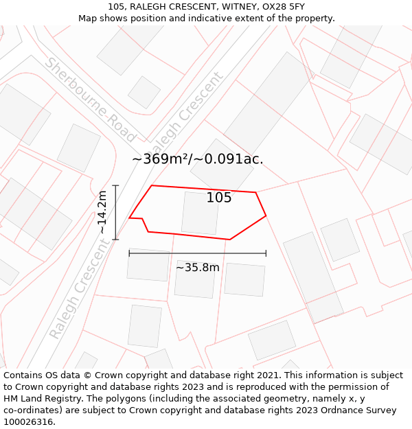 105, RALEGH CRESCENT, WITNEY, OX28 5FY: Plot and title map