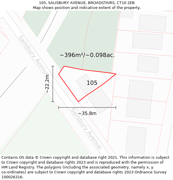 105, SALISBURY AVENUE, BROADSTAIRS, CT10 2EB: Plot and title map