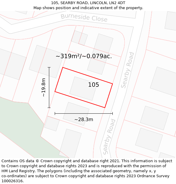105, SEARBY ROAD, LINCOLN, LN2 4DT: Plot and title map