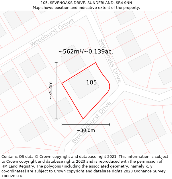 105, SEVENOAKS DRIVE, SUNDERLAND, SR4 9NN: Plot and title map