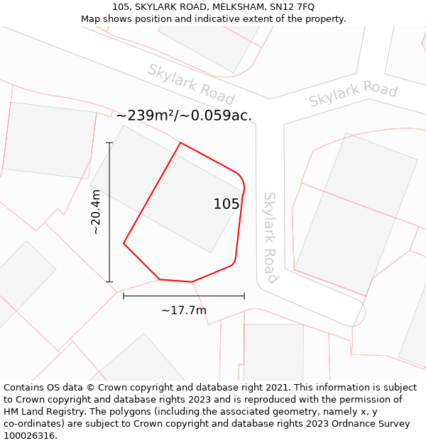 105, SKYLARK ROAD, MELKSHAM, SN12 7FQ: Plot and title map