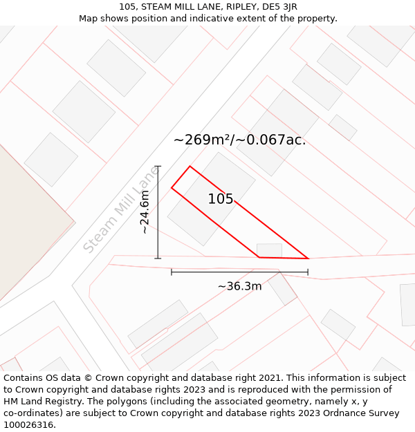 105, STEAM MILL LANE, RIPLEY, DE5 3JR: Plot and title map