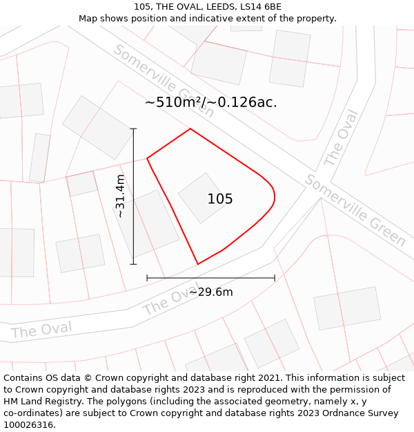 105, THE OVAL, LEEDS, LS14 6BE: Plot and title map