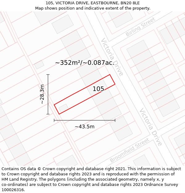 105, VICTORIA DRIVE, EASTBOURNE, BN20 8LE: Plot and title map