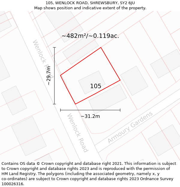 105, WENLOCK ROAD, SHREWSBURY, SY2 6JU: Plot and title map