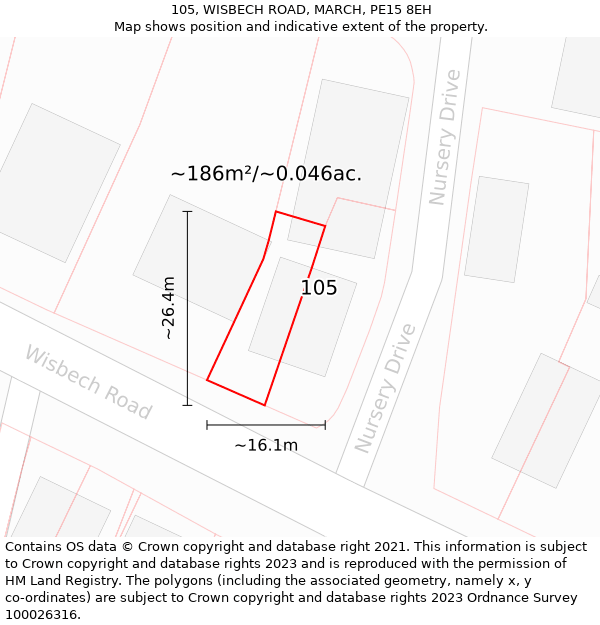 105, WISBECH ROAD, MARCH, PE15 8EH: Plot and title map