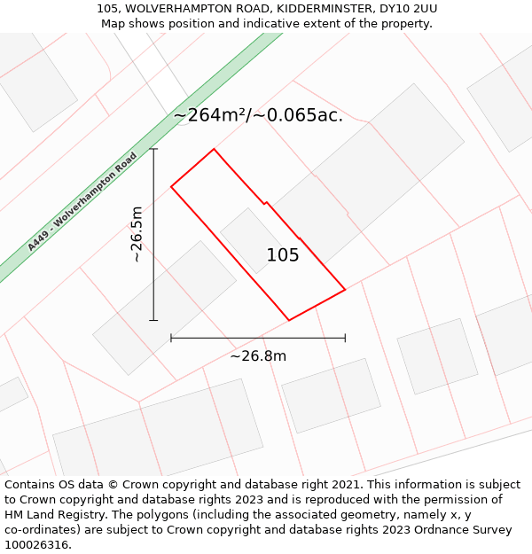 105, WOLVERHAMPTON ROAD, KIDDERMINSTER, DY10 2UU: Plot and title map