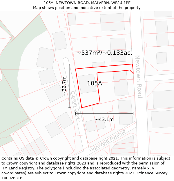 105A, NEWTOWN ROAD, MALVERN, WR14 1PE: Plot and title map