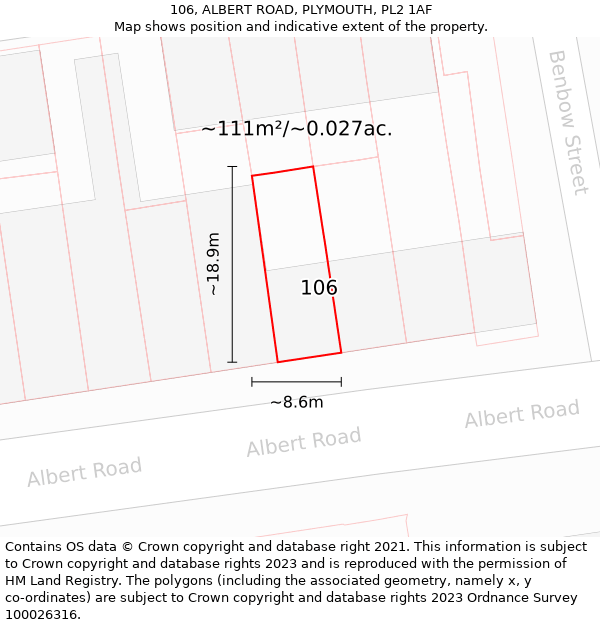 106, ALBERT ROAD, PLYMOUTH, PL2 1AF: Plot and title map