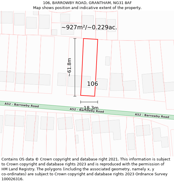 106, BARROWBY ROAD, GRANTHAM, NG31 8AF: Plot and title map