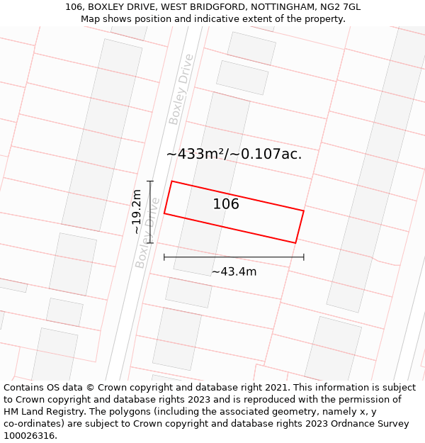 106, BOXLEY DRIVE, WEST BRIDGFORD, NOTTINGHAM, NG2 7GL: Plot and title map