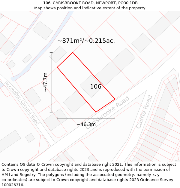 106, CARISBROOKE ROAD, NEWPORT, PO30 1DB: Plot and title map