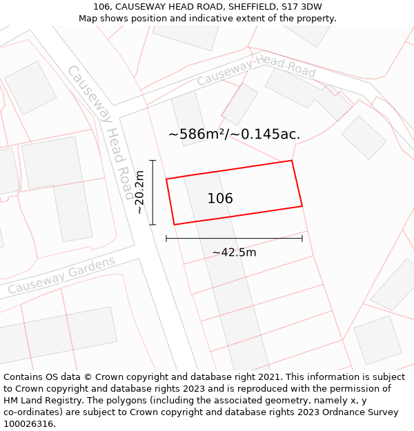 106, CAUSEWAY HEAD ROAD, SHEFFIELD, S17 3DW: Plot and title map