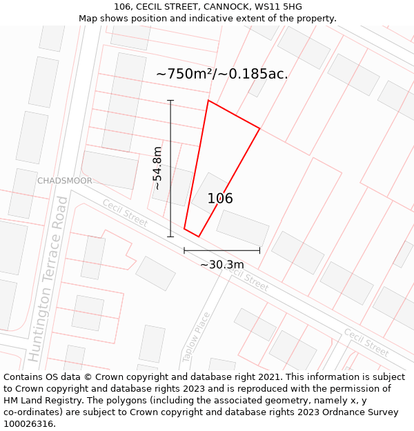 106, CECIL STREET, CANNOCK, WS11 5HG: Plot and title map