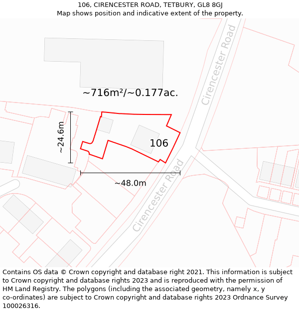 106, CIRENCESTER ROAD, TETBURY, GL8 8GJ: Plot and title map