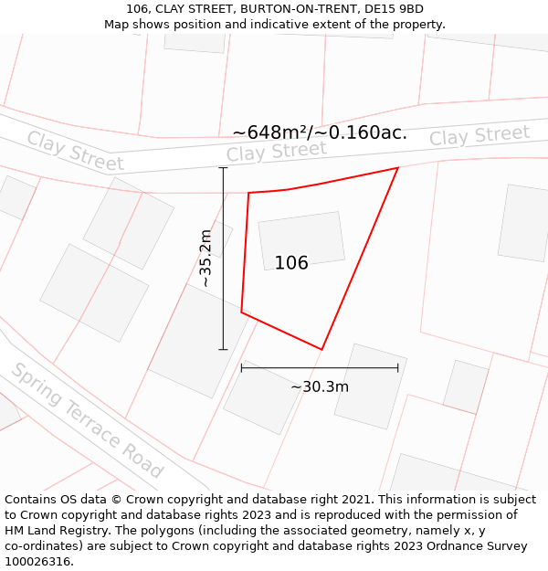 106, CLAY STREET, BURTON-ON-TRENT, DE15 9BD: Plot and title map