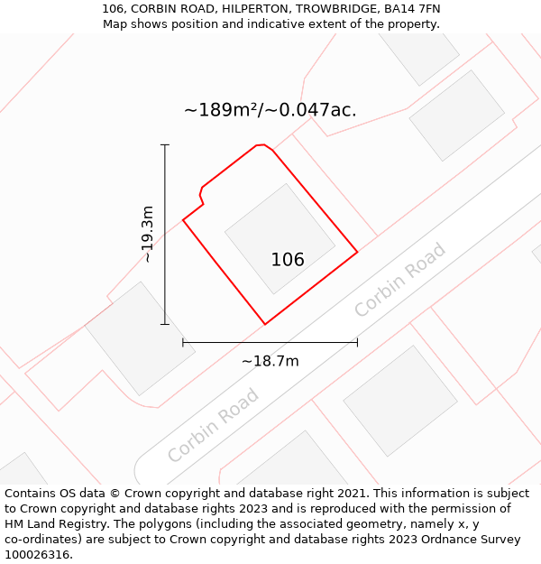 106, CORBIN ROAD, HILPERTON, TROWBRIDGE, BA14 7FN: Plot and title map