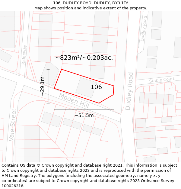 106, DUDLEY ROAD, DUDLEY, DY3 1TA: Plot and title map