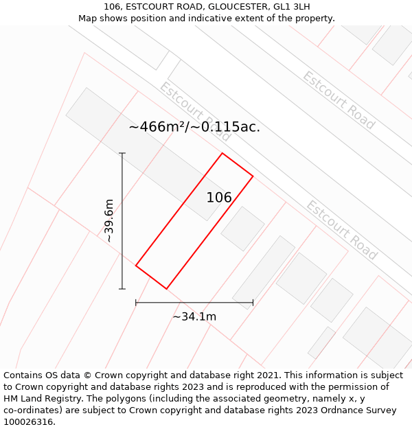 106, ESTCOURT ROAD, GLOUCESTER, GL1 3LH: Plot and title map