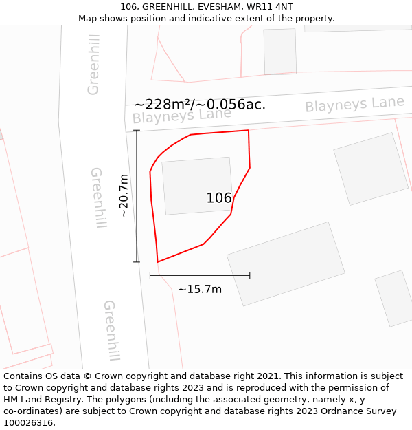 106, GREENHILL, EVESHAM, WR11 4NT: Plot and title map
