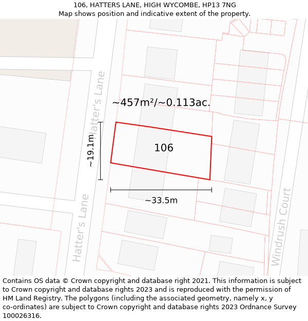 106, HATTERS LANE, HIGH WYCOMBE, HP13 7NG: Plot and title map