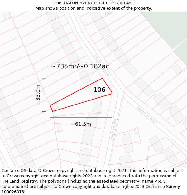 106, HAYDN AVENUE, PURLEY, CR8 4AF: Plot and title map
