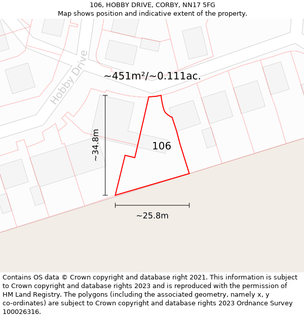106, HOBBY DRIVE, CORBY, NN17 5FG: Plot and title map